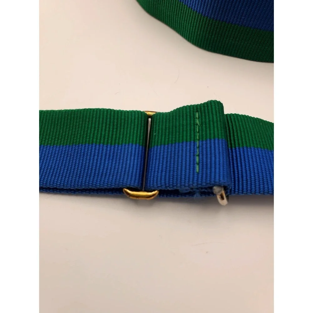 Vintage Trafalgar Brass Buckle Belt Sz XL, Green/Blue Fabric & Leather Detail